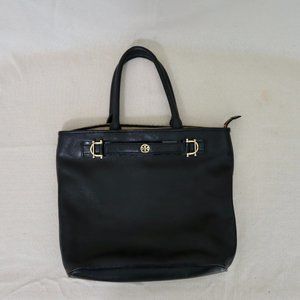 Tory Burch Black Leather Satchel with Gold Metal Hardware